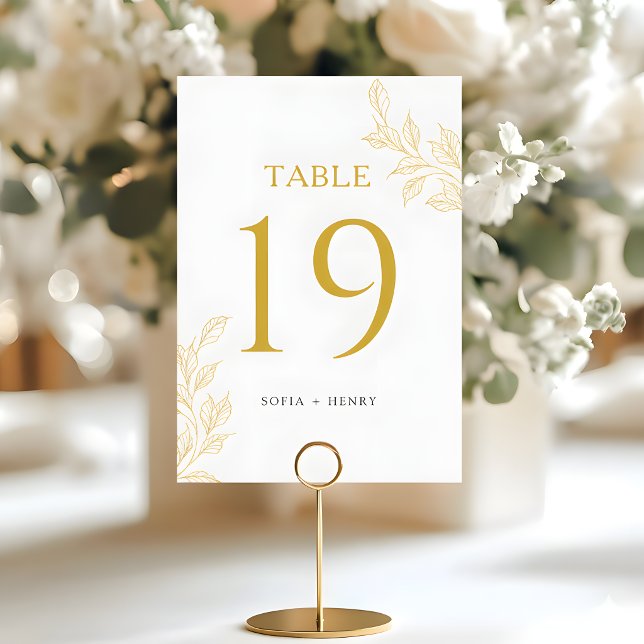 Botanical Faux Gold Modern Wedding Table Number (Creator Uploaded)