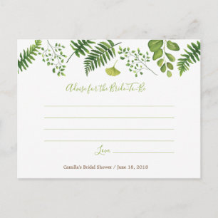 Botanical Fern Bridal Shower Advise Card