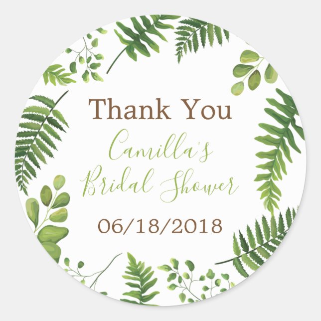 Botanical Fern Bridal Shower Favour Sticker (Front)