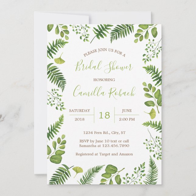 Botanical Fern Bridal Shower Invitation (Front)