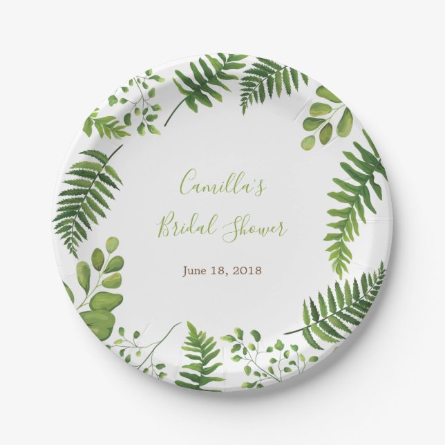 Botanical Fern Bridal Shower Paper Plate (Front)