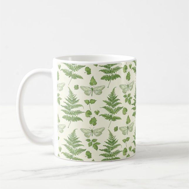 Botanical Fern Design Green Yellow Coffee Mug (Left)