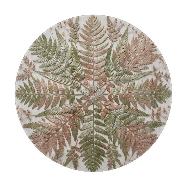 Botanical Fern Green Copper Pressed Leaves Cutting Board (Front)