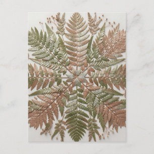 Botanical Fern Green Copper Pressed Leaves Postcard