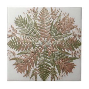 Botanical Fern Green Copper Pressed Leaves Tile