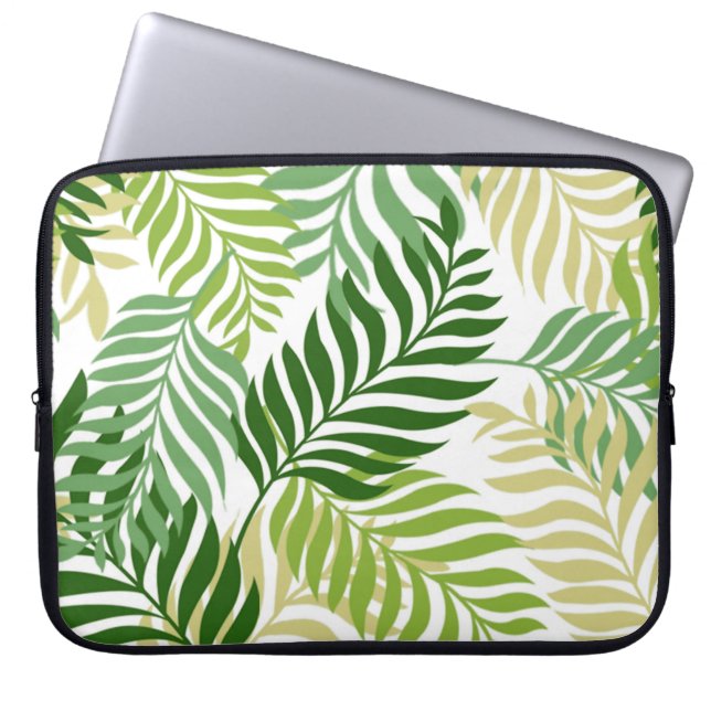 Botanical Fern Leaves Pattern on White Laptop Sleeve (Front)