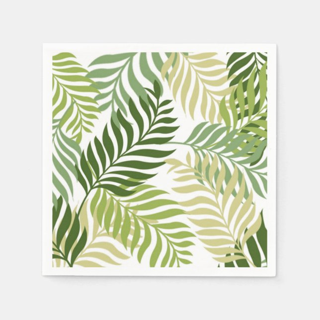 Botanical Fern Leaves Pattern on White Napkin (Front)