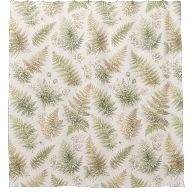 Botanical Fern Pattern Shower Curtain (Front)