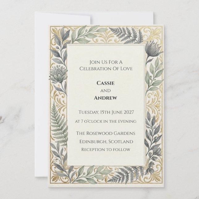 Botanical Fern Vintage Wedding Invite (Front)