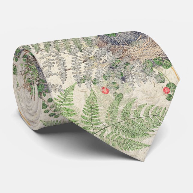 Botanical Ferns Flowers Leaves Birds Nests Tie (Rolled)