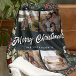 Botanical Festive 4 Photo Collage Christmas Fleece Blanket<br><div class="desc">Festive botanical Merry Christams Fleece Blanket. The design allows you to upload 4 pictures of your choice,  customise the season greeting and family name.</div>