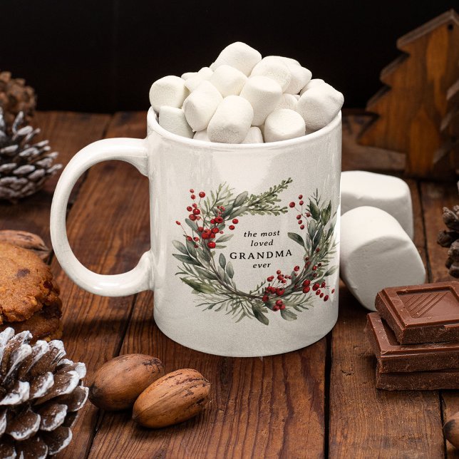 Botanical Festive Christmas Wreath Grandma Gift Coffee Mug (Creator Uploaded)