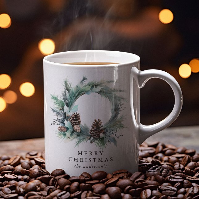 Botanical Festive Wreath Merry Christmas Coffee Mug (Creator Uploaded)