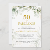 Botanical Fifty and Fabulous Script Birthday Party