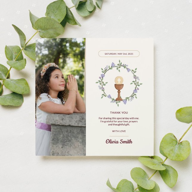Botanical First Communion Thank You Card (Spiritual and personal – ideal for First Communion favors)