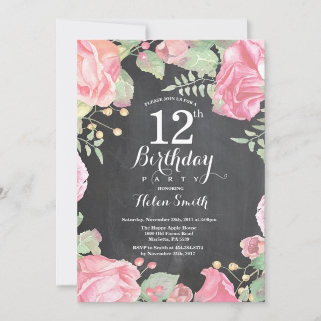 Botanical Floral 12th Birthday Invitation (Front)