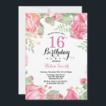 Botanical Floral 16th Birthday Invitation<br><div class="desc">Botanical Floral 16th Birthday Invitation. Floral Pink Peonies Birthday Invitation for Girl. Watercolor Floral Flower. Elegant Pink Rose and Peony Flowers. Kids Birthday. White Background. Black and White. 13th 15th 16th 18th 20th 21st 30th 40th 50th 60th 70th 80th 90th 100th, Any Ages. For further customisation, please click the "Customise...</div>