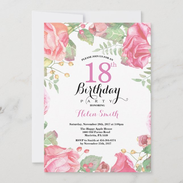 Botanical Floral 18th Birthday Invitation (Front)