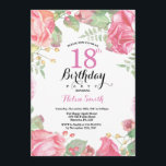 Botanical Floral 18th Birthday Invitation<br><div class="desc">Botanical Floral 18th Birthday Invitation. Floral Pink Peonies Birthday Invitation for Women. Watercolor Floral Flower. Elegant Pink Rose and Peony Flowers. Adult Birthday. White Background. Black and White. 13th 15th 16th 18th 20th 21st 30th 40th 50th 60th 70th 80th 90th 100th, Any Ages. For further customisation, please click the "Customise...</div>