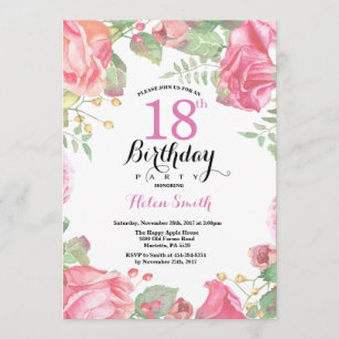 Botanical Floral 18th Birthday Invitation