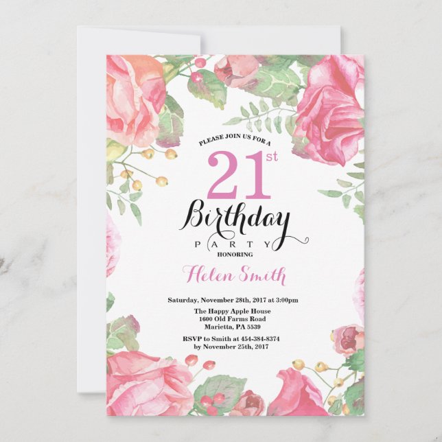 Botanical Floral 21st Birthday Invitation (Front)