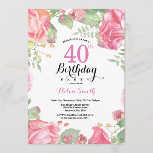Botanical Floral 40th Birthday Invitation