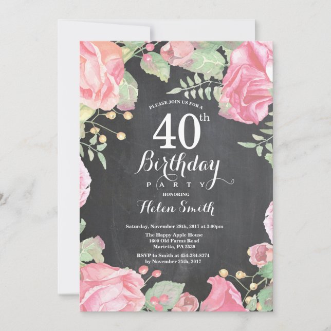 Botanical Floral 40th Birthday Invitation (Front)