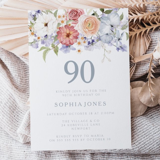 Botanical Floral 90th Birthday Party Invite (Creator Uploaded)