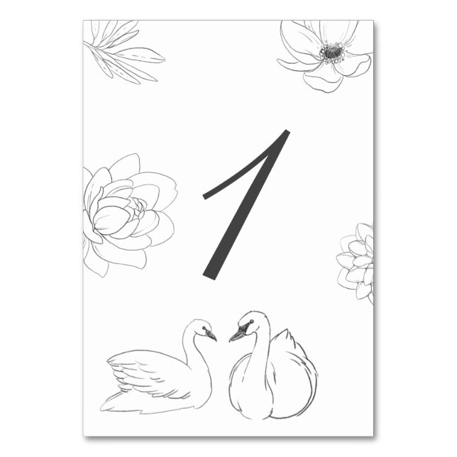 Botanical Floral and Swan Table Number (Back)