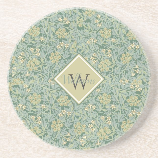 Botanical Floral Antique Pattern Teal and Yellow   Coaster (Front)