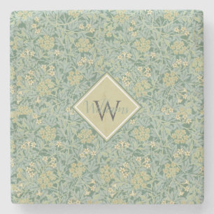 Botanical Floral Antique Pattern Teal and Yellow Stone Coaster