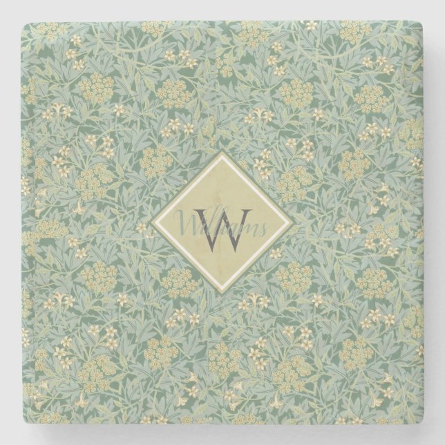 Botanical Floral Antique Pattern Teal and Yellow   Stone Coaster (Front)