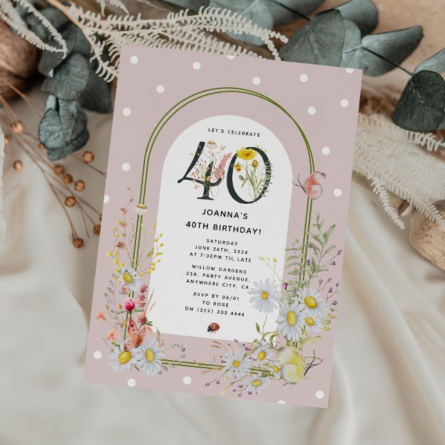 Botanical Floral Arch 40th Birthday Party Invitation (Creator Uploaded)