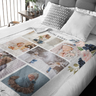 Botanical Floral Best Mum Photo Collage Fleece Blanket