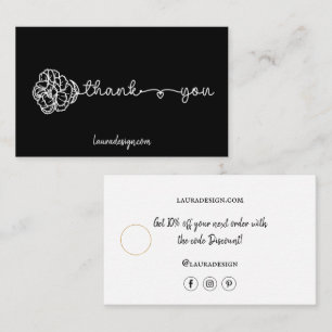 Botanical Floral Black Logo Minimal Thank You Business Card