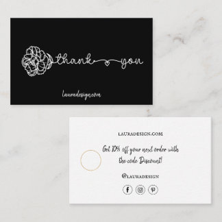 Botanical Floral Black Logo Minimal Thank You Business Card