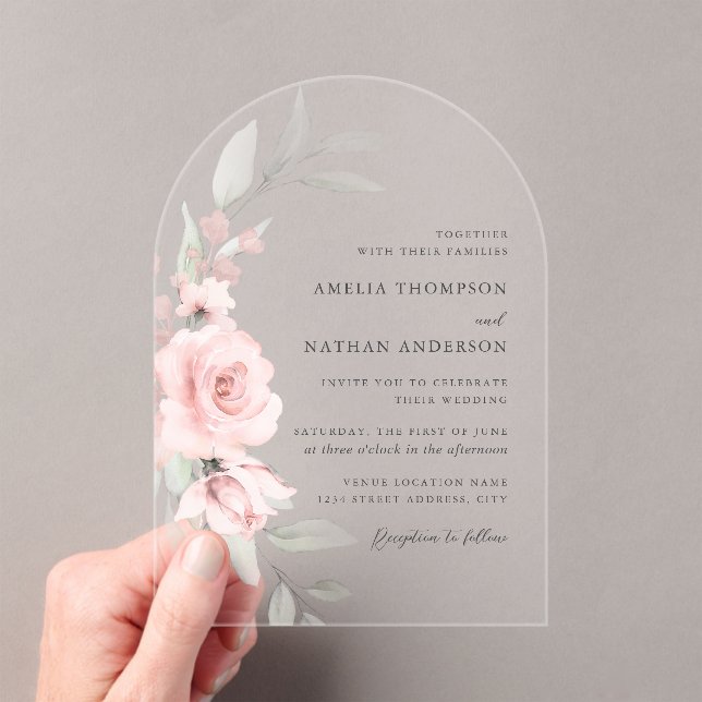 Botanical Floral Blush Wedding Acrylic Invitations (Insitu (Handheld))