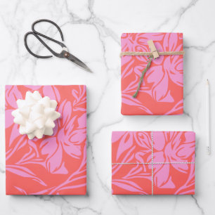 Botanical Floral Boho Art Design in Pink and Red Wrapping Paper Sheet