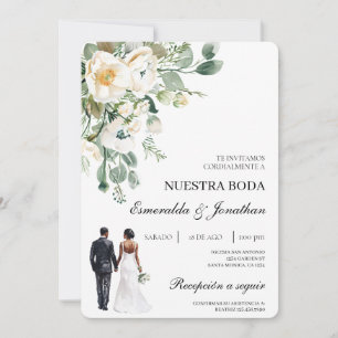 Botanical floral bride and groom Spanish Wedding Invitation