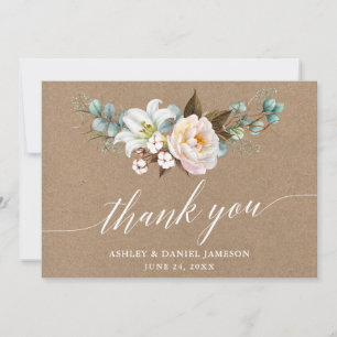 Botanical Floral Calligraphy Kraft Wedding Thank You Card