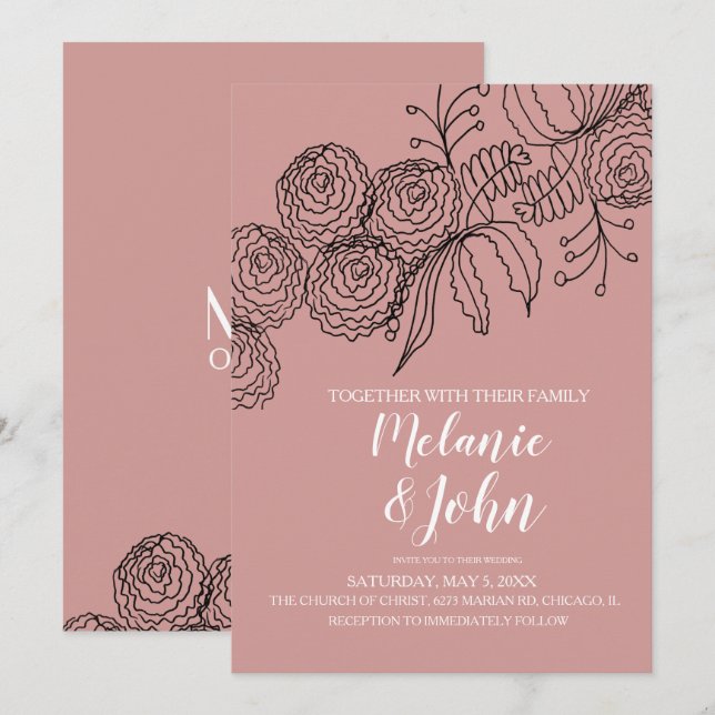Botanical Floral Carnation Greenery Wedding Invitation (Front/Back)