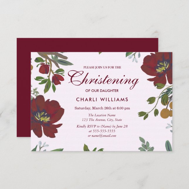 Botanical Floral Christening Baptism Invite (Front/Back)