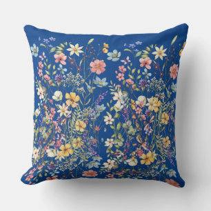 Botanical Floral Cobalt Blue Cushion