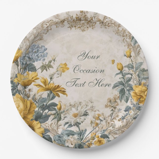 Botanical Floral Design Paper Plate (Front)