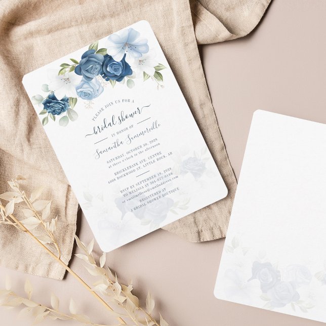 Botanical Floral Dusty Blue Flowers Bridal Shower (Dusty Blue Floral Bridal Shower Invitation)