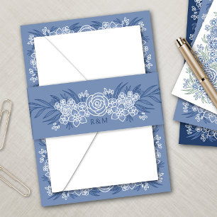 Botanical Floral Dusty Blue Navy Wedding Invitation Belly Band