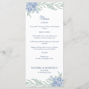 Botanical Floral Dusty Blue Navy Wedding Menu