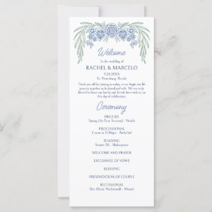 Botanical Floral Dusty Blue Navy Wedding Program