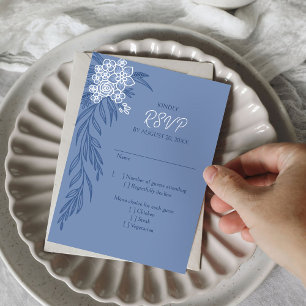 Botanical Floral Dusty Blue Navy Wedding RSVP Card