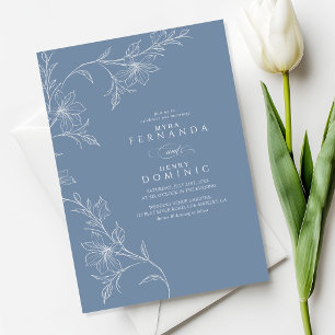 Botanical Floral Dusty Blue Wedding Invitation